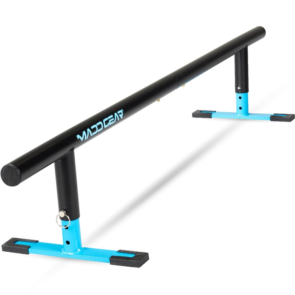 Madd Gear Round Grind Rail for Scooters, Skateboards, Inline Skates  55" Long, 3-Step Adjustable Height  Durable Heavy-Duty Construction (Blue)