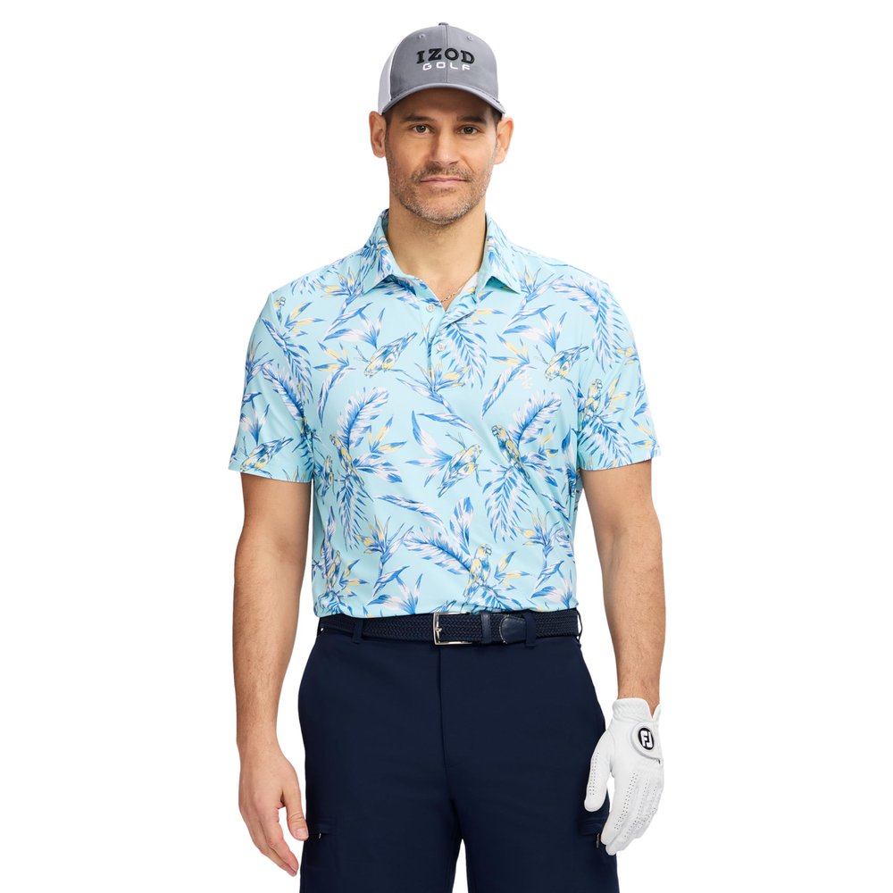 Izod Men's Swingflex Elite Short Sleeve Golf Polo, Limpet Shell Birds of a Feather, Small