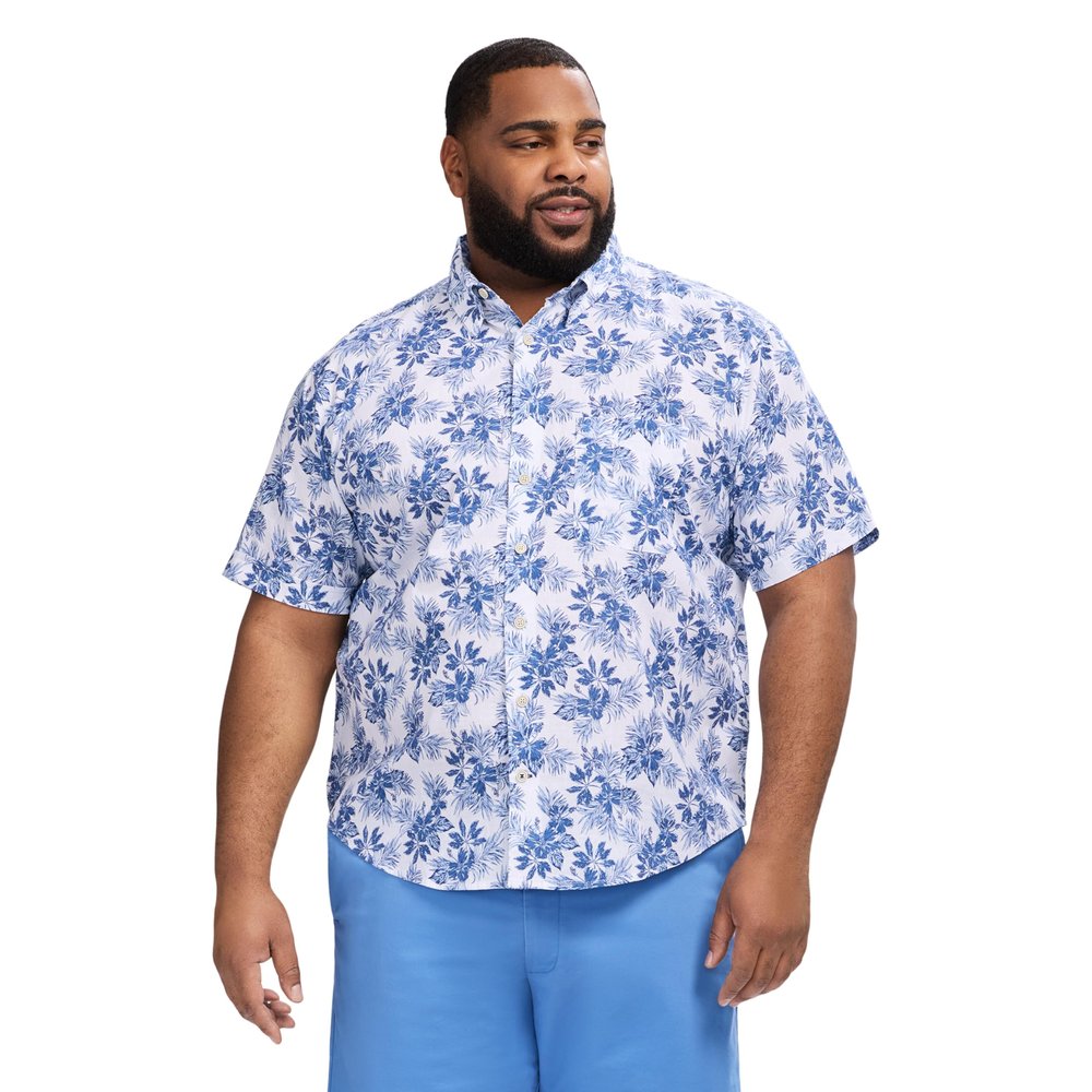 Izod Men's Big and Tall Saltwater Dockside Short Sleeve Button Down Shirt, Bright White, XX-Large Big