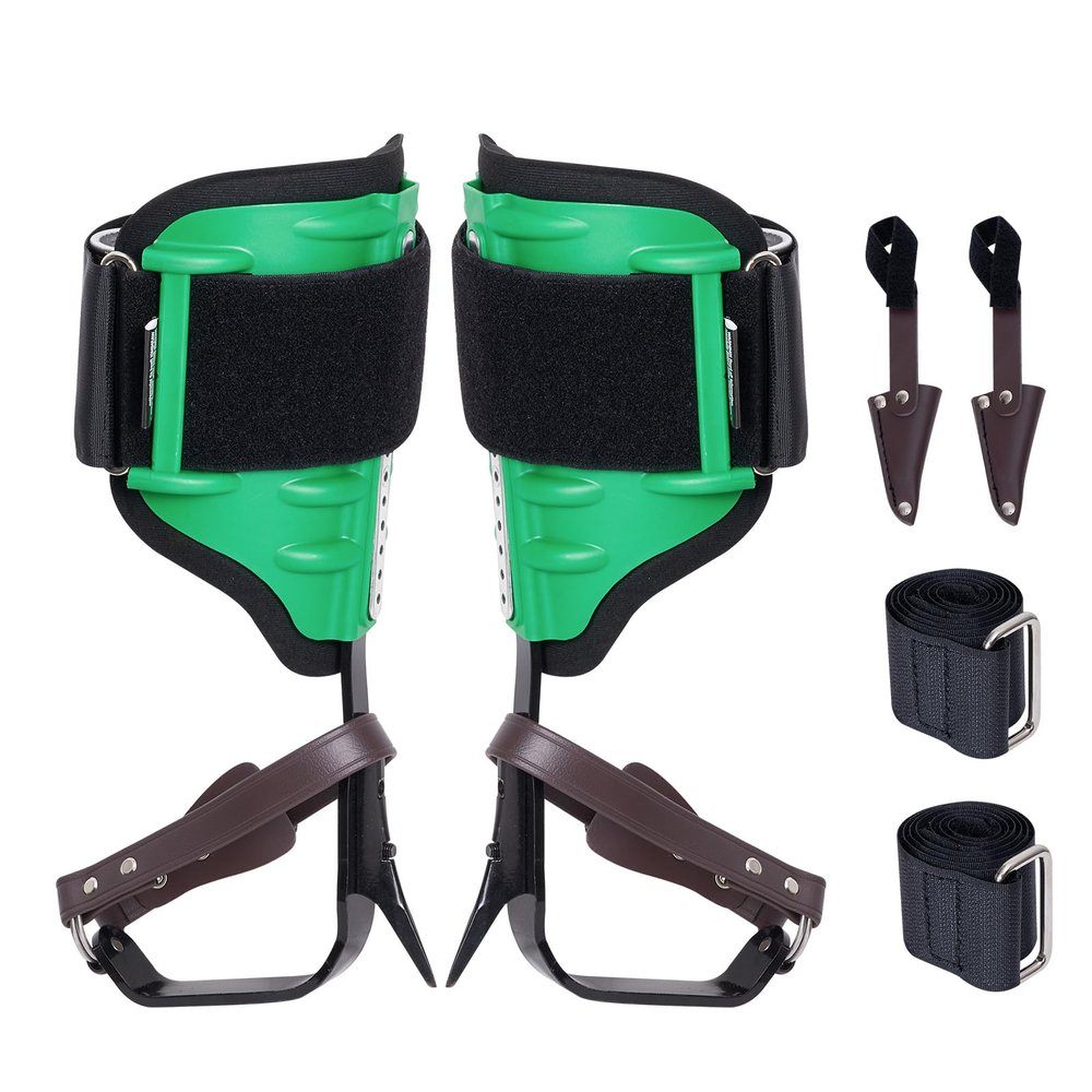 VEVOR Tree Climbing Spikes, 1 Pair Alloy Steel Climbing Spurs, 350lbs Load Capacity Tree Climbing Gear with Straps and Spike Protectors, Arborist Equipment for Climbers, Hunting, Fruit Picking, Green