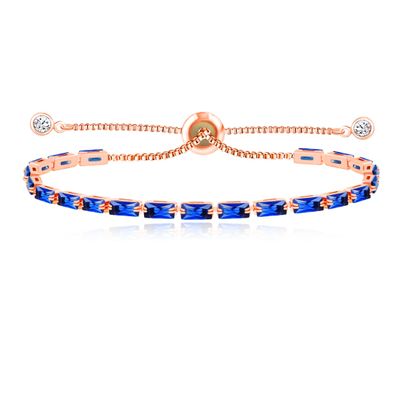 Tobestu Dark Blue Rectangular Cut Zircon Bracelet - Women's Rose Gold Plated Bolo Tennis Bracelets Ideal for Birthday Christmas Graduation YA5121