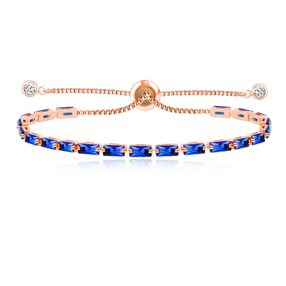 Tobestu Dark Blue Rectangular Cut Zircon Bracelet - Women's Rose Gold Plated Bolo Tennis Bracelets Ideal for Birthday Christmas Graduation YA5121