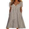 Akivide Women Casual Boho Short Sleeve Maxi Dress with Pocket Summer Loose Button Up Stripped Flowy Beach Plus Size Long Tshirt Dress 2024 view 1