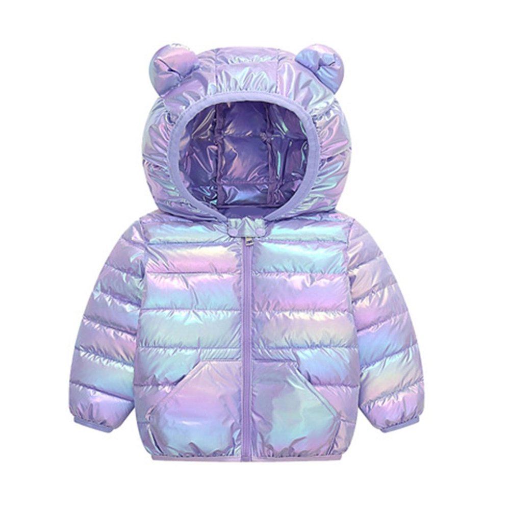 Boys and Toddlers' Metallic Puffer Jacket for Baby Girls Quilted Hooded Down Coat Lightweight (Purple, 18-24 Months)
