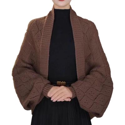 AJUBRLCI Women's Soft Shawls and Wraps with Sleeves, Fall Winter Knitted Shawl Warm Scarf, Multifunctional Scarf with Sleeves (Brown,One Size)