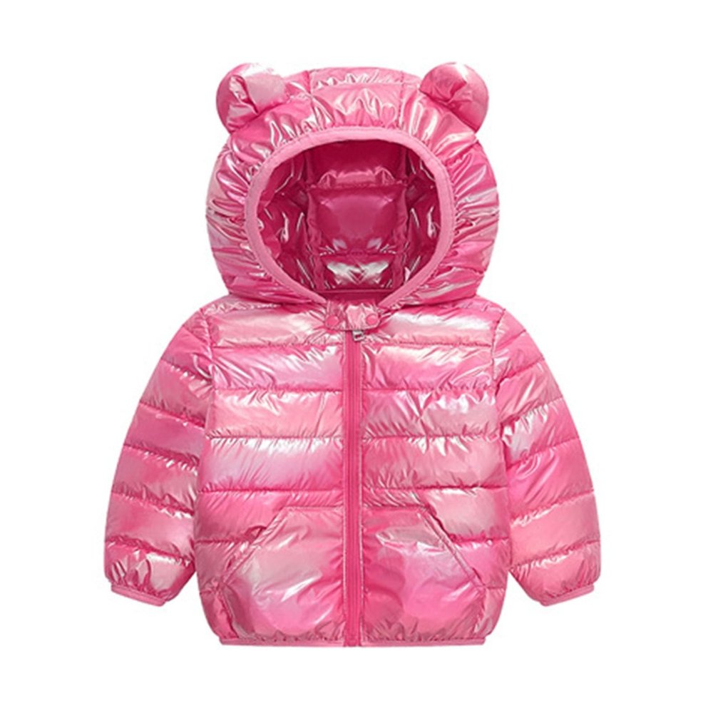 Boys and Toddlers' Metallic Puffer Jacket for Baby Girls Quilted Hooded Down Coat Lightweight (Hot Pink, 18-24 Months)