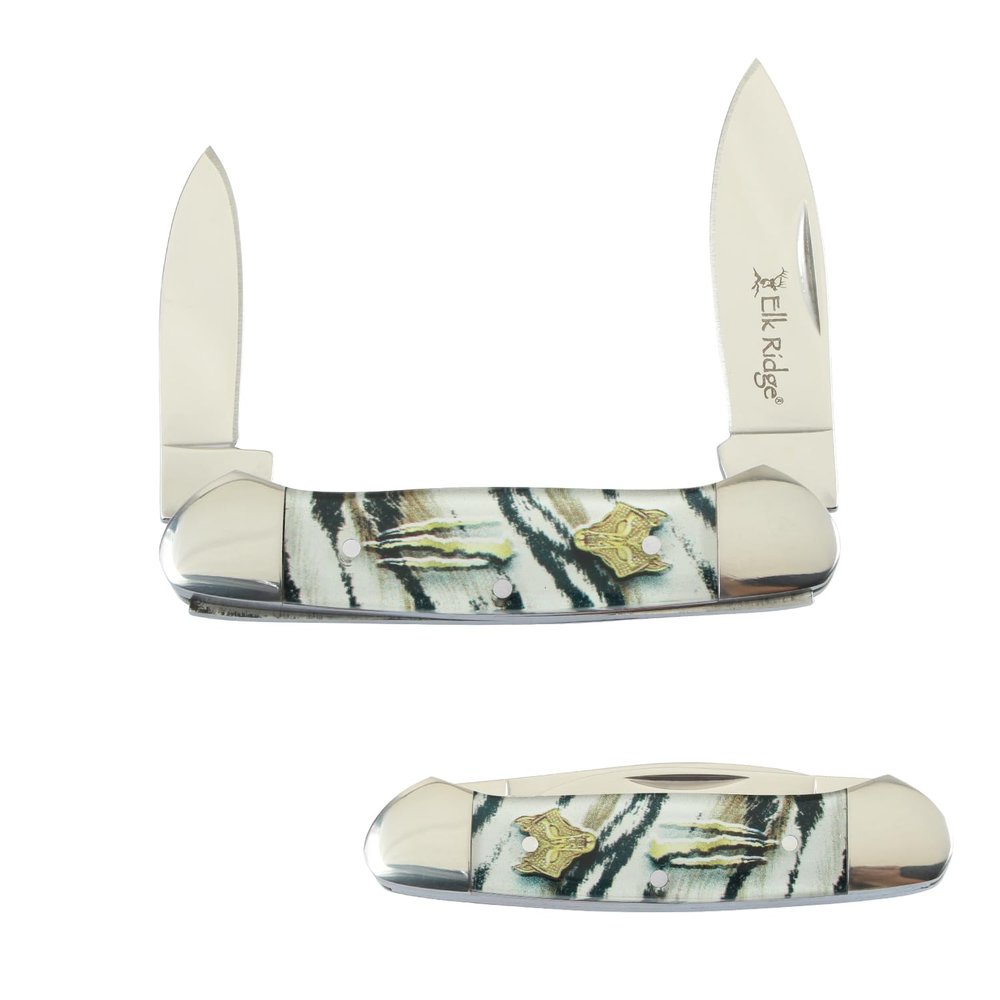 Elk Ridge Collection Every Day Carry 3 Blade Smooth Non-Slippery Handle Trapper Folding Pocket Knife (Black)