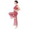AFAVOM Lyrical Dance Dress for Women Modern Contemporary Dance Costume Chiffon Cross Back Crop Top with Mesh Sheer Pants Adult Ballet Leotard Shorts Ruffle Dancewear Outfit Dusty Pink L view 3