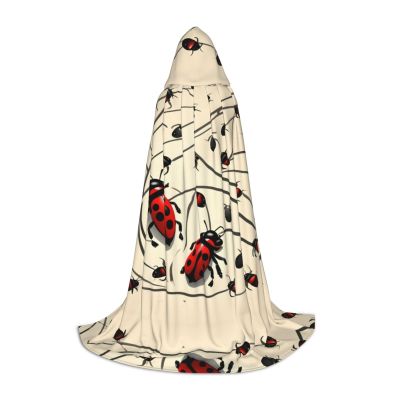 YQxwJL Art Ladybug Print Hooded Cloak,Unisex Cape,Witch Wizard Cape,Vampire Cape For Halloween Cosplay Costumes