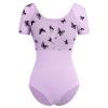 AFAVOM Women Ballet Dance Leotard Adult Gymnastics Butterfly Leotard Short Sleeve Ballerina Mesh Bodysuit One Piece Dancewear for Women Basic U Back Dance Performance Leotards Purple L view 2