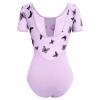 AFAVOM Women Ballet Dance Leotard Adult Gymnastics Butterfly Leotard Short Sleeve Ballerina Mesh Bodysuit One Piece Dancewear for Women Basic U Back Dance Performance Leotards Purple L view 3