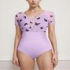 AFAVOM Women Ballet Dance Leotard Adult Gymnastics Butterfly Leotard Short Sleeve Ballerina Mesh Bodysuit One Piece Dancewear for Women Basic U Back Dance Performance Leotards Purple L view 4
