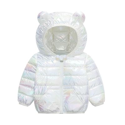 Boys and Toddlers' Metallic Puffer Jacket for Baby Girls Quilted Hooded Down Coat Lightweight (White, 6-12 Months)