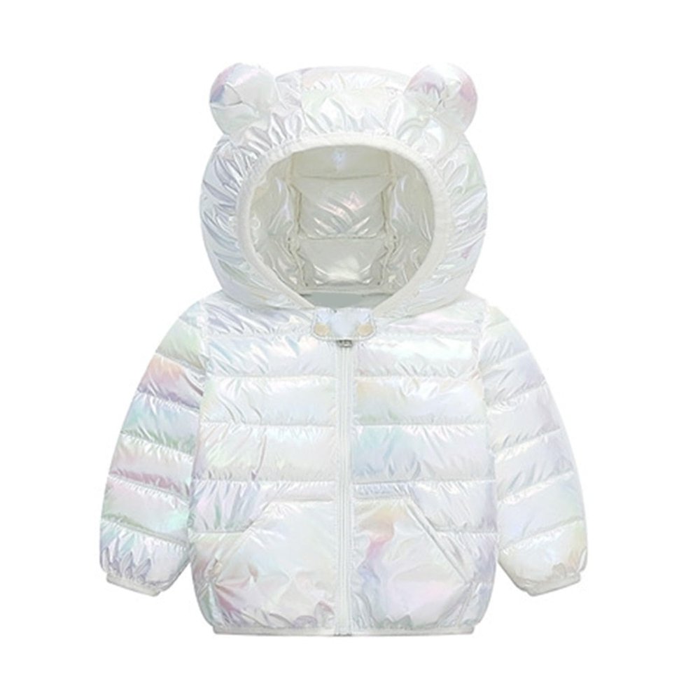 Boys and Toddlers' Metallic Puffer Jacket for Baby Girls Quilted Hooded Down Coat Lightweight (White, 6-12 Months)