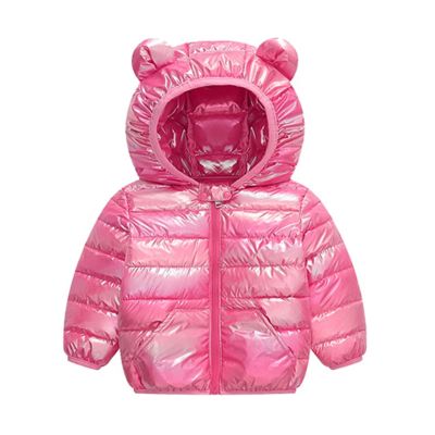 Boys and Toddlers' Metallic Puffer Jacket for Baby Girls Quilted Hooded Down Coat Lightweight (Hot Pink, 6-12 Months)