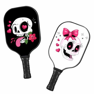 365CUSGIFTS Skull Heart Pickleball Paddle Set of 2 Made with Reinforced Fiberglass and Honeycomb Polypropylene Includes 2 Paddles