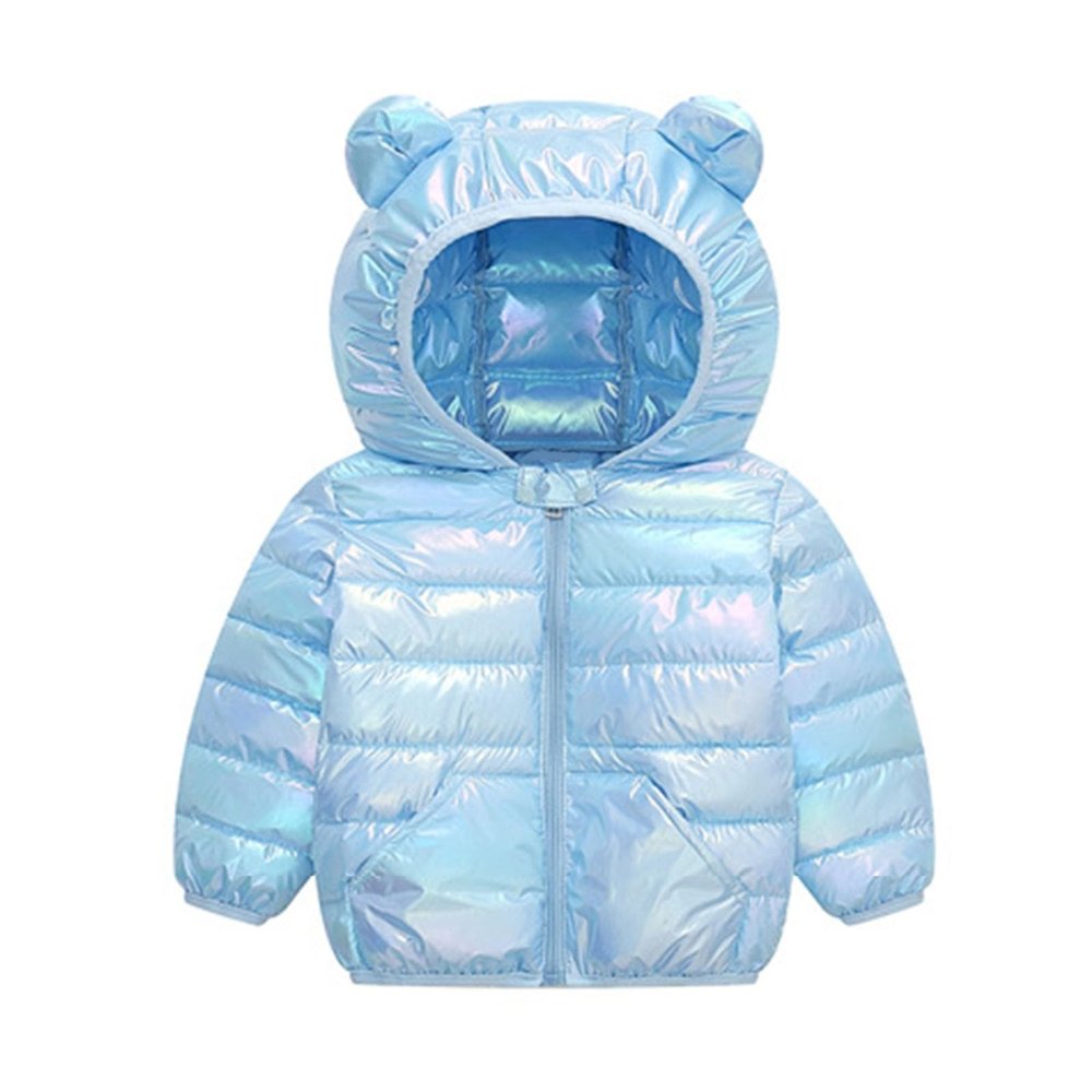 Boys and Toddlers' Metallic Puffer Jacket for Baby Girls Quilted Hooded Down Coat Lightweight Packable (BU2, 3-4 Years)