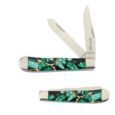 Elk Ridge Collection Every Day Carry 3 Blade Smooth Non-Slippery Handle Trapper Folding Pocket Knife (Dark Green)