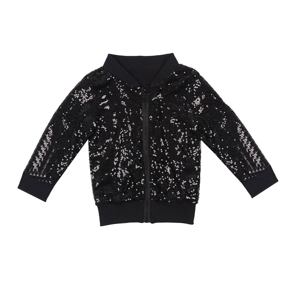 Big Girls Boys Sequin Jacket Kids Long Sleeve Lapel Solid Jacket Zipper Glitter Coats Outwear for 3-10 Years
