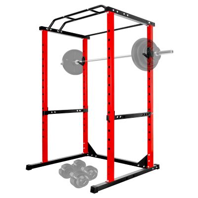 Fitness Power Cage 1200LB Capacity, Power Squat Rack, Multi-Functional Weight Bench, Power Rack with J-Hooks, Power Rack with Attachment for Effective Weightlifting Exercises (Red)
