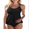 Aleumdr Women's Tankini Bathing Suit 2 Piece Tummy Control Swimsuit Scallop Trim Tankini Top with Bottom Black Large