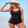Aleumdr Women's Tankini Bathing Suit 2 Piece Tummy Control Swimsuit Scallop Trim Tankini Top with Bottom Black Large view 2