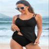 Aleumdr Women's Tankini Bathing Suit 2 Piece Tummy Control Swimsuit Scallop Trim Tankini Top with Bottom Black Large view 4