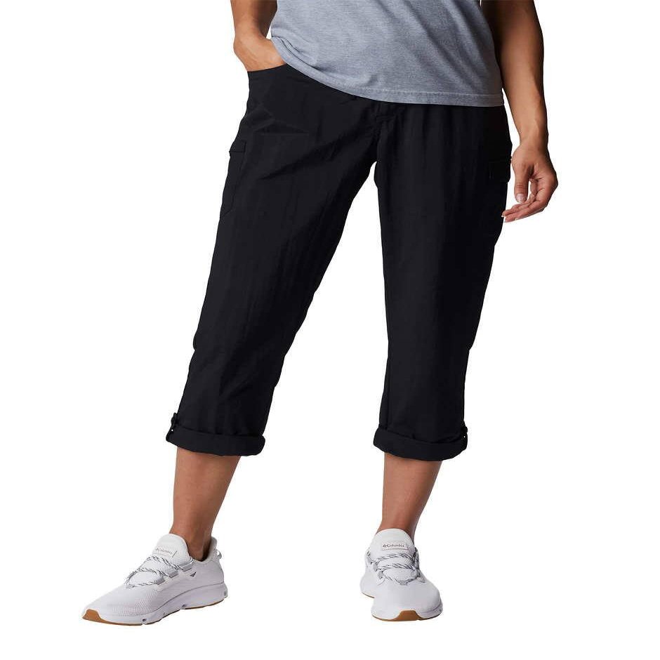 Columbia Women's Straight Leg Cargo Capri Roll Up Pants (Large, Black)