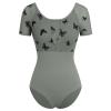AFAVOM Women Ballet Dance Leotard Adult Gymnastics Butterfly Leotard Short Sleeve Ballerina Mesh Bodysuit One Piece Dancewear for Women Basic U Back Dance Performance Leotards Gray S view 3