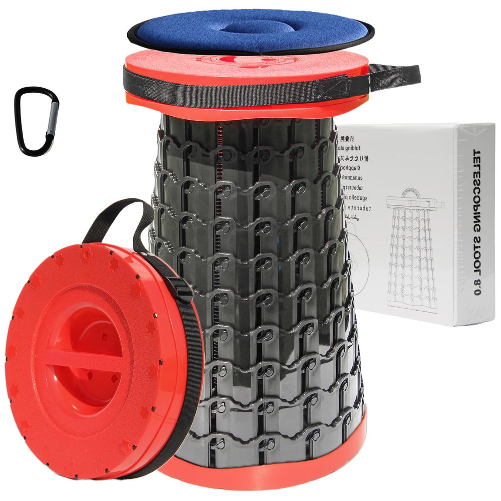ALEVMOOM Upgraded XXL 50 Portable Collapsible Stool with Cushion,Telescoping Folding Stool for Adults,Yet More Sturdy Camping Stool with Load Capacity 1000lbs,for Outdoor Garden Hiking BBQ Red