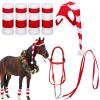 Dansydaisy 6 Pcs Christmas Horse Costume Accessories Horse Santa Hat Leg Wraps with Faux Fur Trim Adjustable Halter Xmas Tack(Red White) view 1