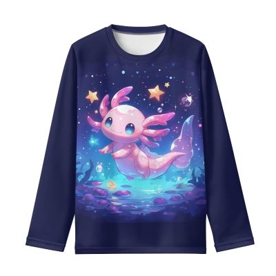 ZPINXIGN Cute Axolotl Shirts for Girls Long Sleeve Shirts for Girls 7-8 Year Old Cute Clothes for Teen Girls Crewneck Pullover Fall Outfits Gym Workout Tops Kids School Graphic Tees