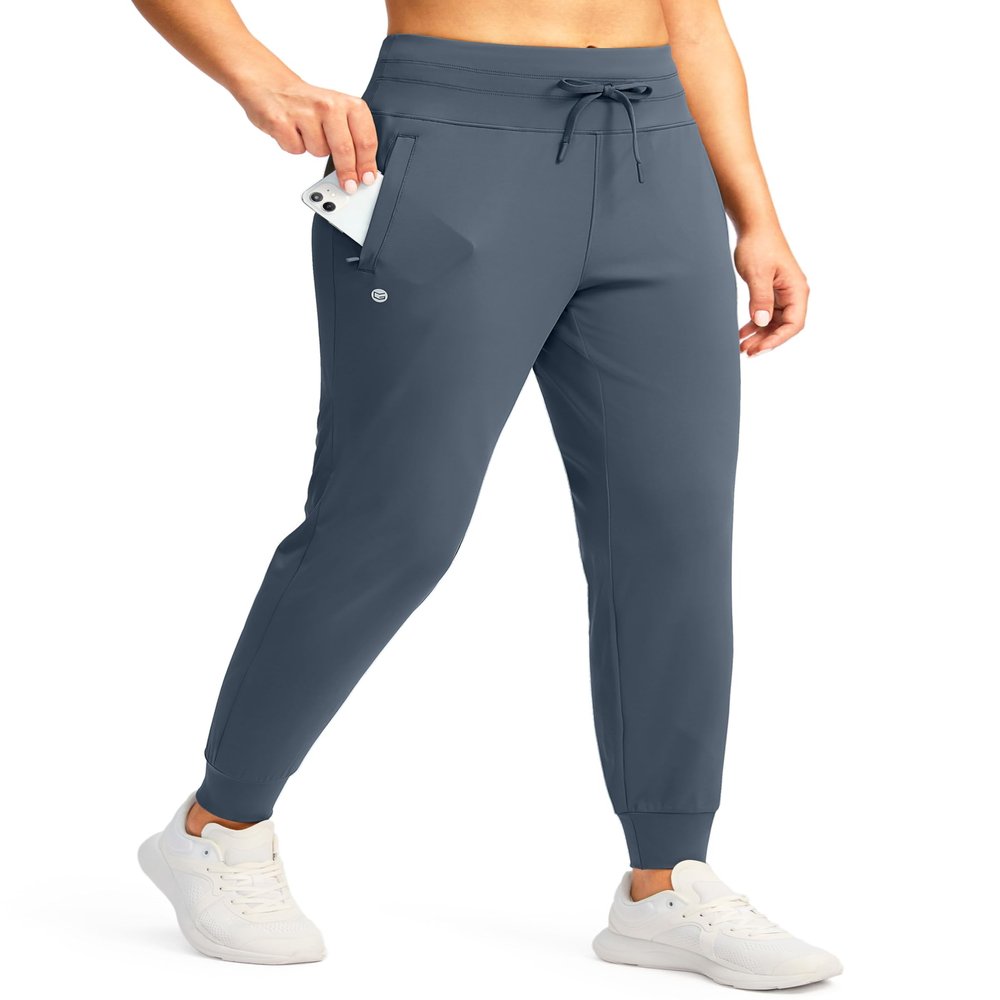 G Gradual Women's Joggers Pants with Zipper Pockets High Waisted Sweatpants Athletic Tapered Pants for Women Lounge Workout(Dusty Blue,XL)