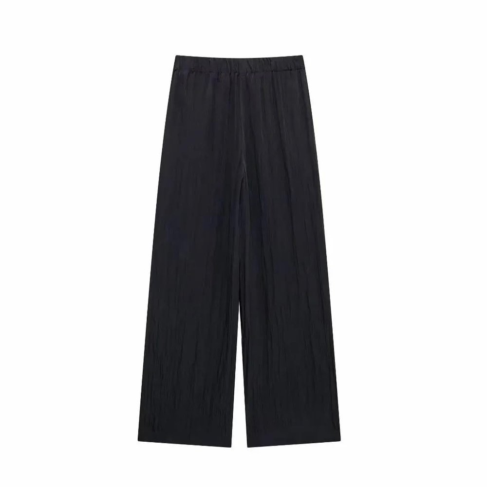 Women's Two Piece Sets Wrinkle Open Collar Suit Coat Top for Elastic Waist Wide Leg Pants Pant-1 M