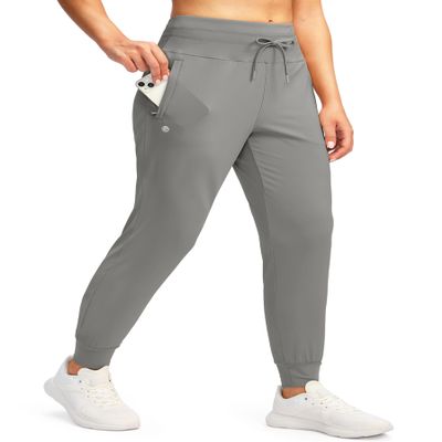 G Gradual Women's Joggers Pants with Zipper Pockets High Waisted Sweatpants Athletic Tapered Pants for Women Lounge Workout(Light Grey,XL)
