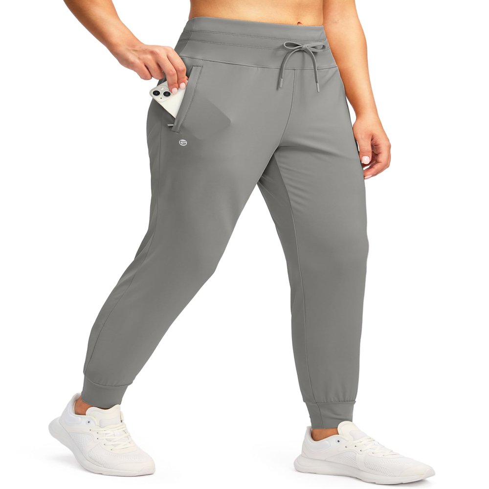 G Gradual Women's Joggers Pants with Zipper Pockets High Waisted Sweatpants Athletic Tapered Pants for Women Lounge Workout(Light Grey,XL)