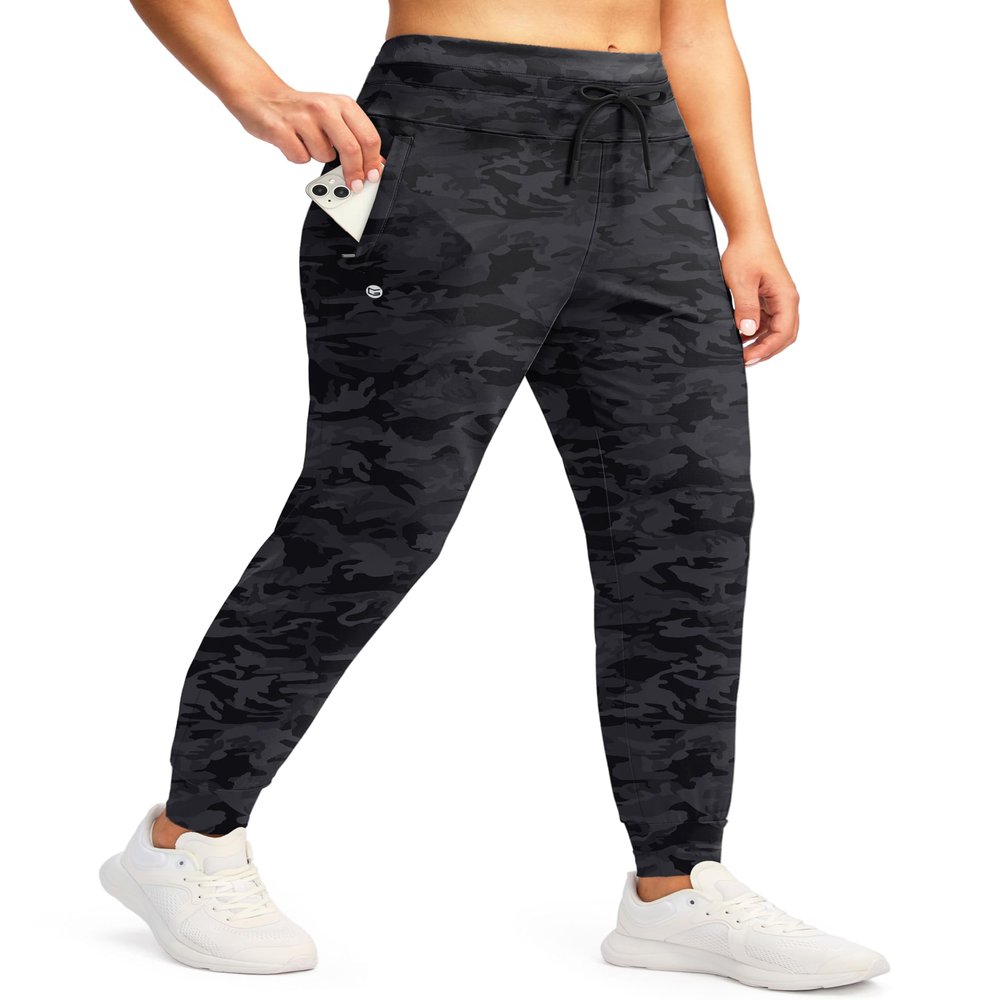 G Gradual Women's Joggers Pants with Zipper Pockets High Waisted Sweatpants Athletic Tapered Pants for Women Lounge Workout(Grey Camo,S)