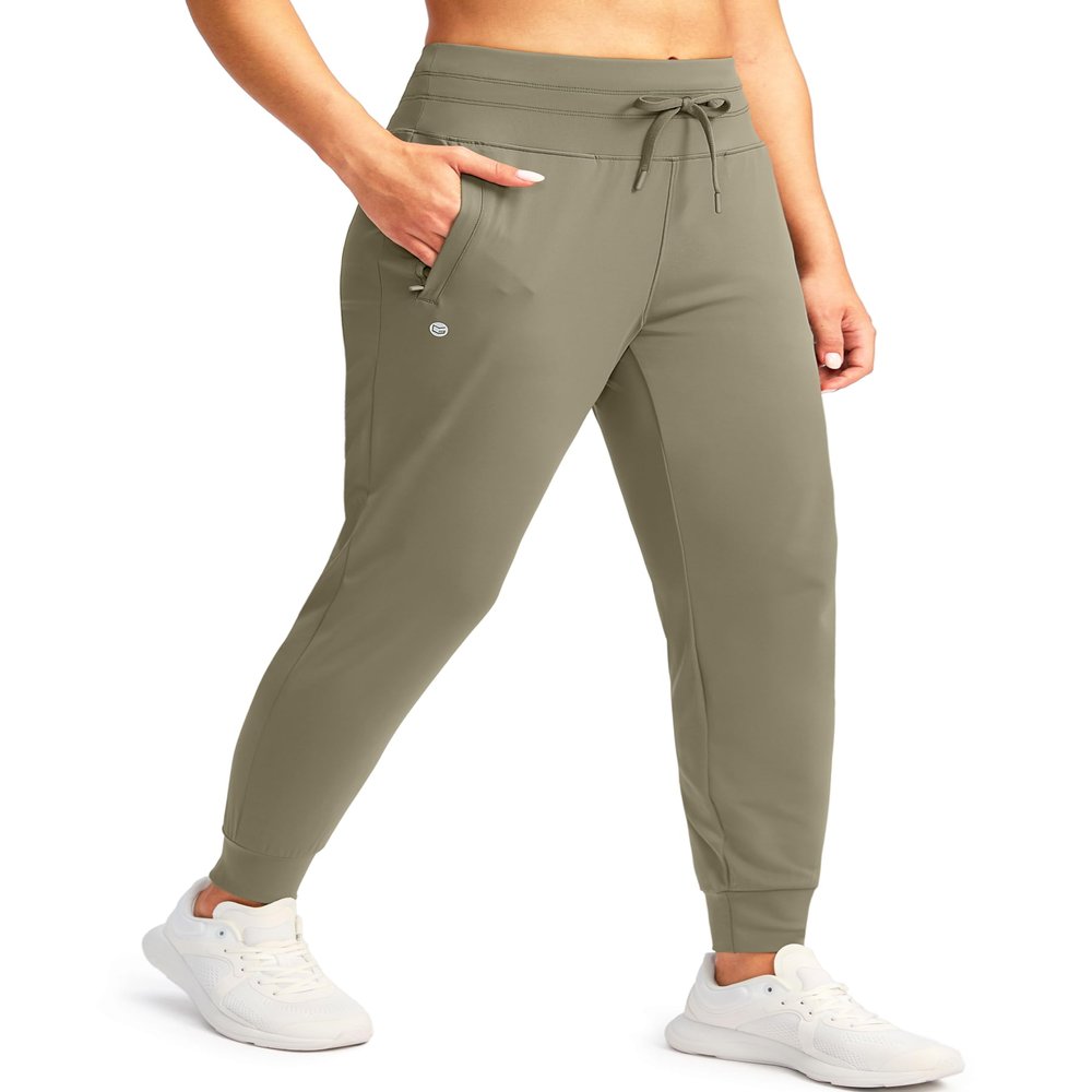 G Gradual Women's Joggers Pants with Zipper Pockets High Waisted Sweatpants Athletic Tapered Pants for Women Lounge Workout(Bronze Green,XL)