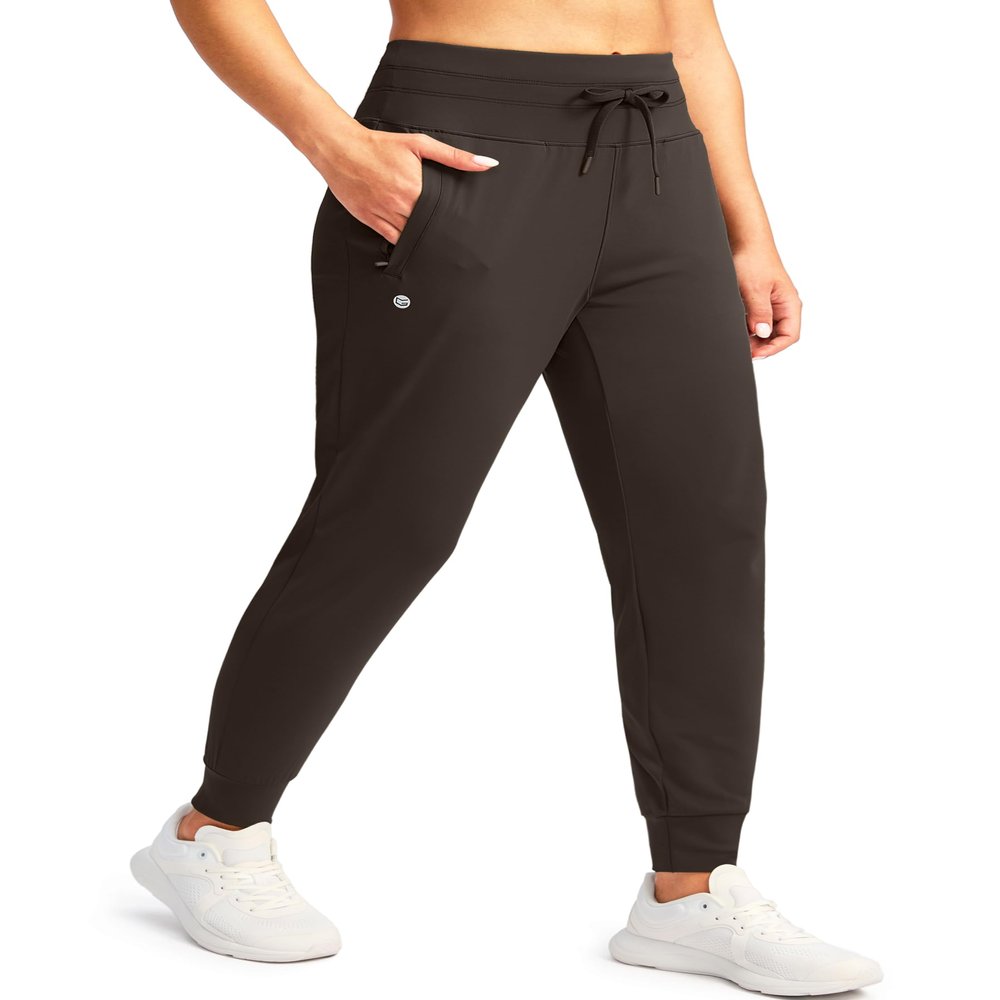 G Gradual Women's Joggers Pants with Zipper Pockets High Waisted Sweatpants Athletic Tapered Pants for Women Lounge Workout(Dark Brown,M)