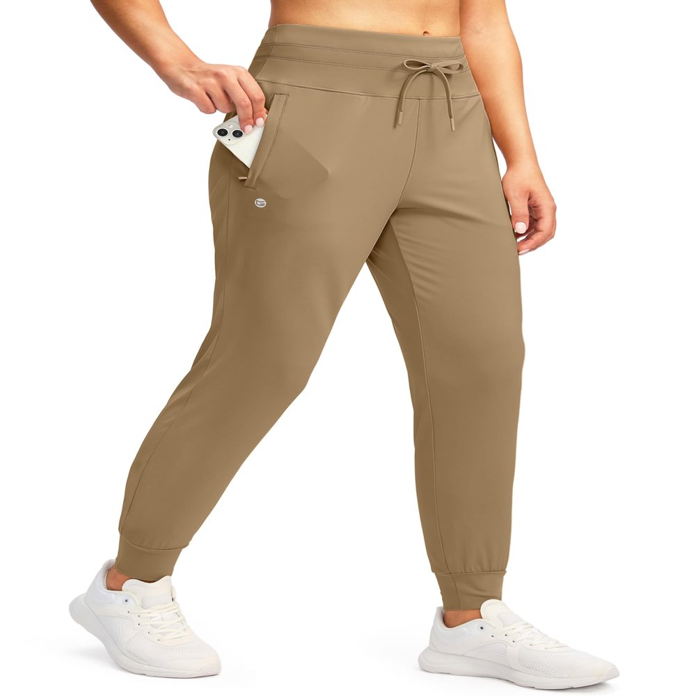G Gradual Women's Joggers Pants with Zipper Pockets High Waisted Sweatpants Athletic Tapered Pants for Women Lounge Workout(Dark Khaki,M)