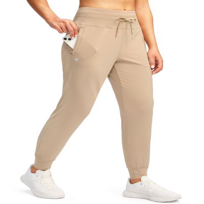G Gradual Women's Joggers Pants with Zipper Pockets High Waisted Sweatpants Athletic Tapered Pants for Women Lounge Workout(Light Khaki,S)