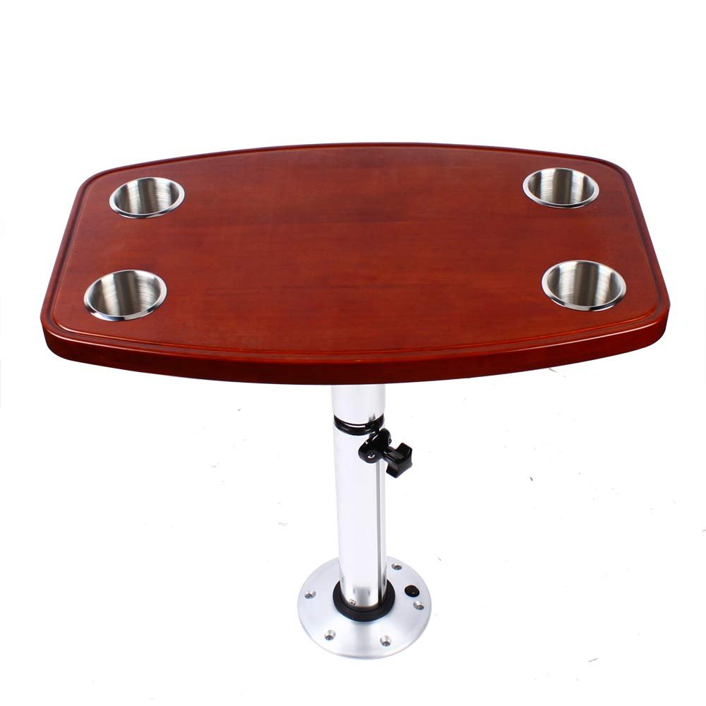 Boat Table Leg Set, RV Boat Marine Caravan Table Pedestal Oak Table Rectangular Pontoon Table Extra-Large Removable Table - with 4 Recessed Cup Holders, 22-28'' Adjustable Height - for Caravan