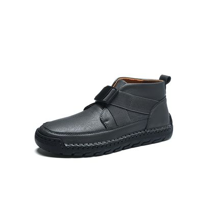 Men's Casual Leather Boots Adjustable Strap Buckle Slip-On High Top Sneakers Boots Fashion Handmade Lightweight Comfortable Grey 11.5 US