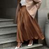 BTFBM Satin Skirts for Women Spring Fashion 2026 Elegant Flowy A-Line Cocktail Formal Silk Maxi Skirt Night Out Outfits(Coffee, X-Large) view 3