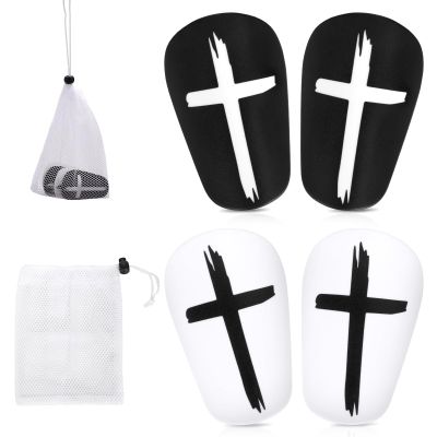2 Pairs Soccer Shin Guards, 3.15x1.97 Inch Black & White Cross Protective Soccer Shin Pads Mini Football Shin Pads Equipment for Youth Boys Girls Adults