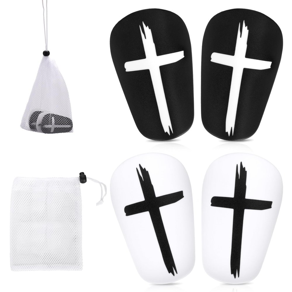 2 Pairs Soccer Shin Guards, 3.15x1.97 Inch Black & White Cross Protective Soccer Shin Pads Mini Football Shin Pads Equipment for Youth Boys Girls Adults