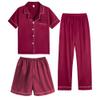 Hupohoi Unisex Girls Boys Kids Pajama Sets Button Down Satin Sleepwear Nighty 3PCS Silky Lounge Sets Nightwear Short Sleeve Long Pants, 3pcs-Wine Red, 10 view 1