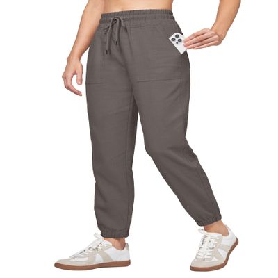 Willit Women Linen Pants Joggers Casual Lightweight Lounge Cotton Linen Travel Beach Summer Pants with Pockets 28" Gray XXL