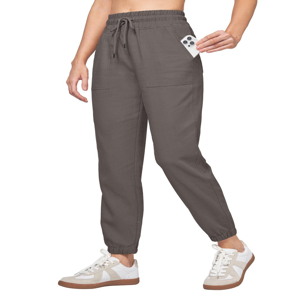 Willit Women Linen Pants Joggers Casual Lightweight Lounge Cotton Linen Travel Beach Summer Pants with Pockets 28" Gray XXL