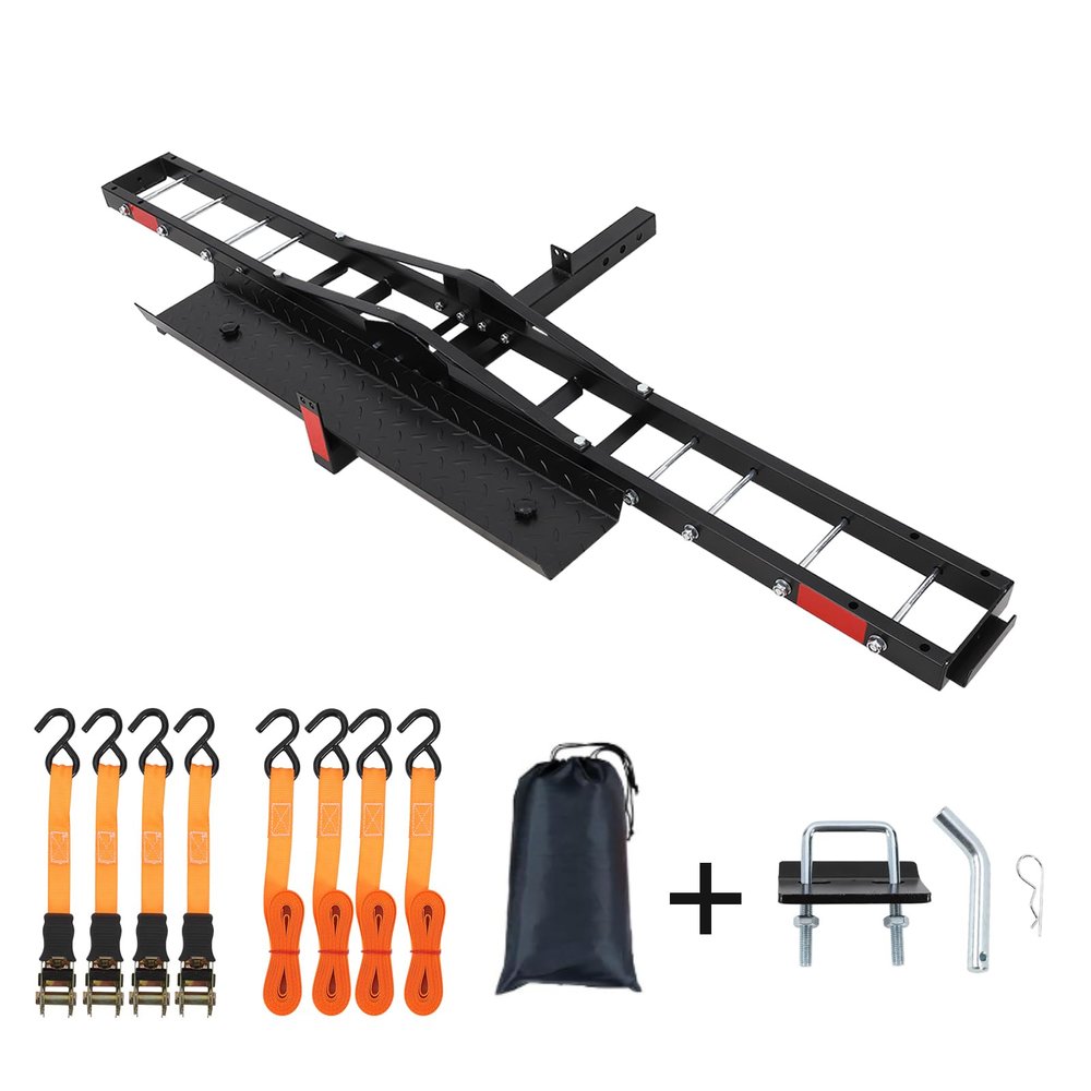 Motorcycle Hitch Carrier,Motorcycle Tow Hitch,500LBS Motorcycle Carrier Hitch Mount with Loading Ramp, Ratchet Straps, Dirt Bike Trailer, Heavy Duty Motorcycle Rack for Motorcycle,Bicycle,Scooter